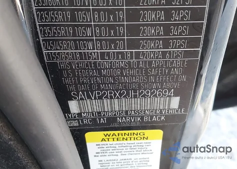 2018 Land Rover Range Rover Evoque Se z USA, uszkodzony, nr VIN SALVP2RX2JH292694